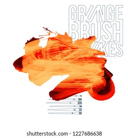 Orange brush stroke and texture. Grunge vector abstract hand - painted element. Underline and border design.