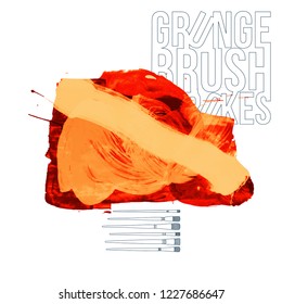 Orange brush stroke and texture. Grunge vector abstract hand - painted element. Underline and border design.