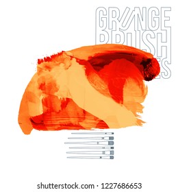 Orange brush stroke and texture. Grunge vector abstract hand - painted element. Underline and border design.
