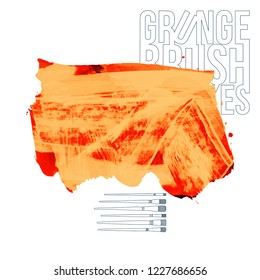 Orange brush stroke and texture. Grunge vector abstract hand - painted element. Underline and border design.