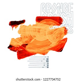 Orange brush stroke and texture. Grunge vector abstract hand - painted element. Underline and border design.