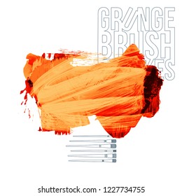 Orange brush stroke and texture. Grunge vector abstract hand - painted element. Underline and border design.