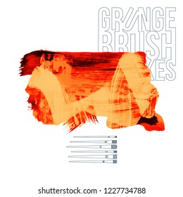 Orange brush stroke and texture. Grunge vector abstract hand - painted element. Underline and border design.