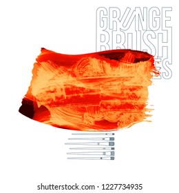 Orange brush stroke and texture. Grunge vector abstract hand - painted element. Underline and border design.
