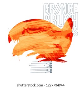 Orange brush stroke and texture. Grunge vector abstract hand - painted element. Underline and border design.