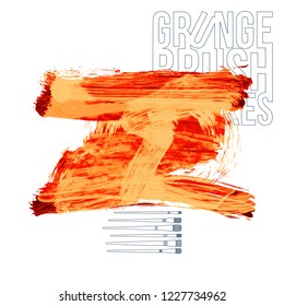 Orange brush stroke and texture. Grunge vector abstract hand - painted element. Underline and border design.