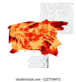 Orange brush stroke and texture. Grunge vector abstract hand - painted element. Underline and border design.