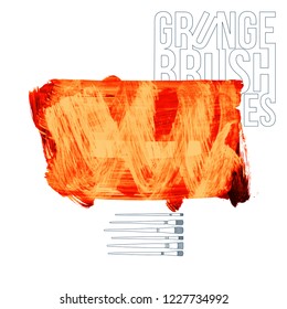 Orange brush stroke and texture. Grunge vector abstract hand - painted element. Underline and border design.