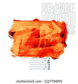 Orange brush stroke and texture. Grunge vector abstract hand - painted element. Underline and border design.