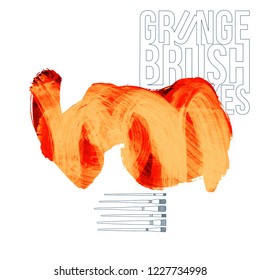 Orange brush stroke and texture. Grunge vector abstract hand - painted element. Underline and border design.