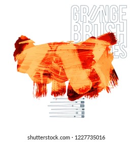 Orange brush stroke and texture. Grunge vector abstract hand - painted element. Underline and border design.