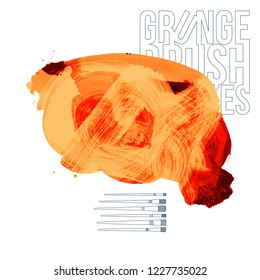 Orange brush stroke and texture. Grunge vector abstract hand - painted element. Underline and border design.