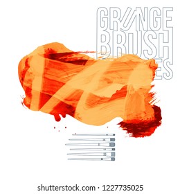 Orange brush stroke and texture. Grunge vector abstract hand - painted element. Underline and border design.