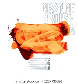 Orange brush stroke and texture. Grunge vector abstract hand - painted element. Underline and border design.