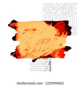 Orange brush stroke and texture. Grunge vector abstract hand - painted element. Underline and border design.