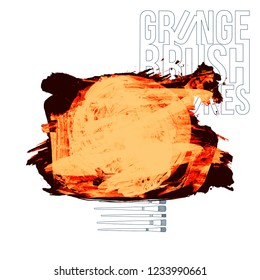 Orange brush stroke and texture. Grunge vector abstract hand - painted element. Underline and border design.