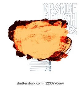 Orange brush stroke and texture. Grunge vector abstract hand - painted element. Underline and border design.
