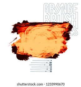 Orange brush stroke and texture. Grunge vector abstract hand - painted element. Underline and border design.