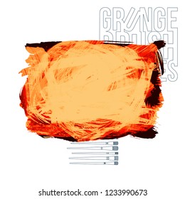 Orange brush stroke and texture. Grunge vector abstract hand - painted element. Underline and border design.