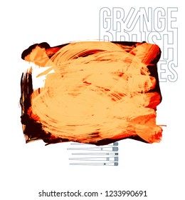 Orange brush stroke and texture. Grunge vector abstract hand - painted element. Underline and border design.