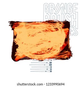 Orange brush stroke and texture. Grunge vector abstract hand - painted element. Underline and border design.