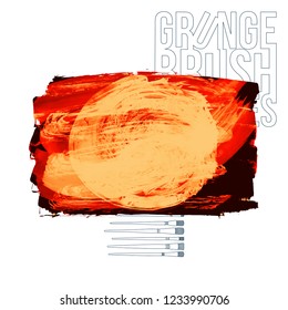Orange brush stroke and texture. Grunge vector abstract hand - painted element. Underline and border design.