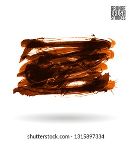Orange brush stroke and texture. Grunge vector abstract hand - painted element. Underline and border design.