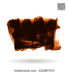 Orange brush stroke and texture. Grunge vector abstract hand - painted element. Underline and border design.