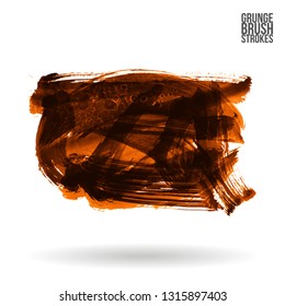 Orange brush stroke and texture. Grunge vector abstract hand - painted element. Underline and border design.