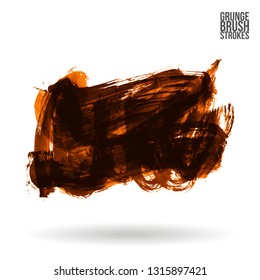 Orange brush stroke and texture. Grunge vector abstract hand - painted element. Underline and border design.