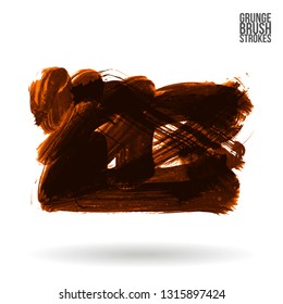 Orange brush stroke and texture. Grunge vector abstract hand - painted element. Underline and border design.