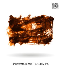 Orange brush stroke and texture. Grunge vector abstract hand - painted element. Underline and border design.