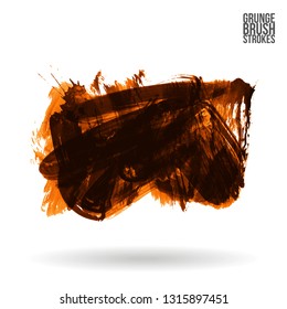 Orange brush stroke and texture. Grunge vector abstract hand - painted element. Underline and border design.