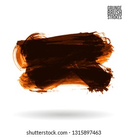 Orange brush stroke and texture. Grunge vector abstract hand - painted element. Underline and border design.