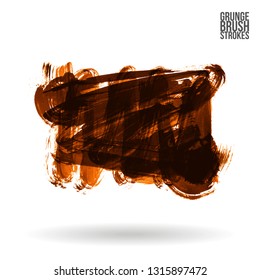 Orange brush stroke and texture. Grunge vector abstract hand - painted element. Underline and border design.