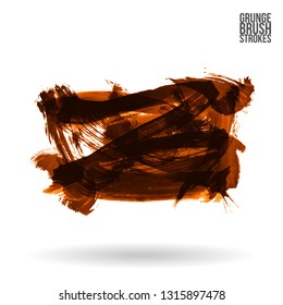 Orange brush stroke and texture. Grunge vector abstract hand - painted element. Underline and border design.