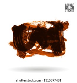 Orange brush stroke and texture. Grunge vector abstract hand - painted element. Underline and border design.
