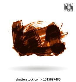 Orange brush stroke and texture. Grunge vector abstract hand - painted element. Underline and border design.