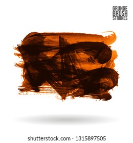 Orange brush stroke and texture. Grunge vector abstract hand - painted element. Underline and border design.