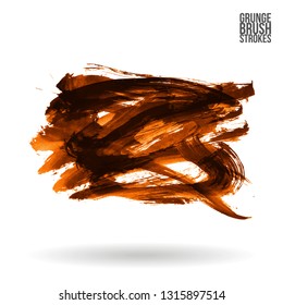 Orange brush stroke and texture. Grunge vector abstract hand - painted element. Underline and border design.