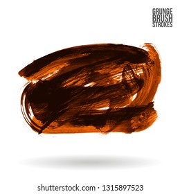 Orange brush stroke and texture. Grunge vector abstract hand - painted element. Underline and border design.