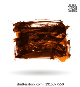Orange brush stroke and texture. Grunge vector abstract hand - painted element. Underline and border design.