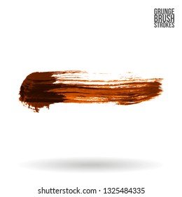 Orange brush stroke and texture. Grunge vector abstract hand - painted element. Underline and border design.