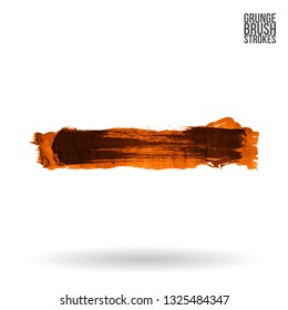 Orange brush stroke and texture. Grunge vector abstract hand - painted element. Underline and border design.