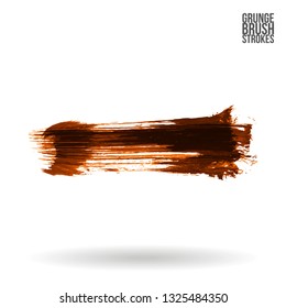 Orange brush stroke and texture. Grunge vector abstract hand - painted element. Underline and border design.