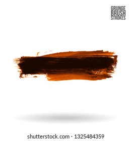 Orange brush stroke and texture. Grunge vector abstract hand - painted element. Underline and border design.
