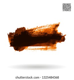 Orange brush stroke and texture. Grunge vector abstract hand - painted element. Underline and border design.