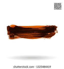 Orange brush stroke and texture. Grunge vector abstract hand - painted element. Underline and border design.
