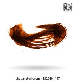 Orange brush stroke and texture. Grunge vector abstract hand - painted element. Underline and border design.