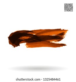 Orange brush stroke and texture. Grunge vector abstract hand - painted element. Underline and border design.